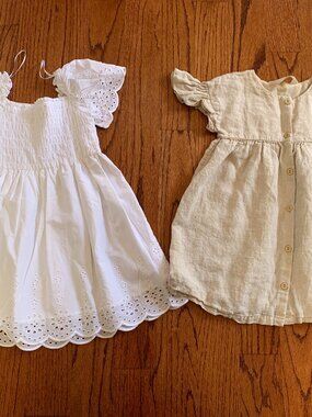 H&M Sun Dress Eyelet Spring Summer Lot (2) | White Cream Beige | US 5T